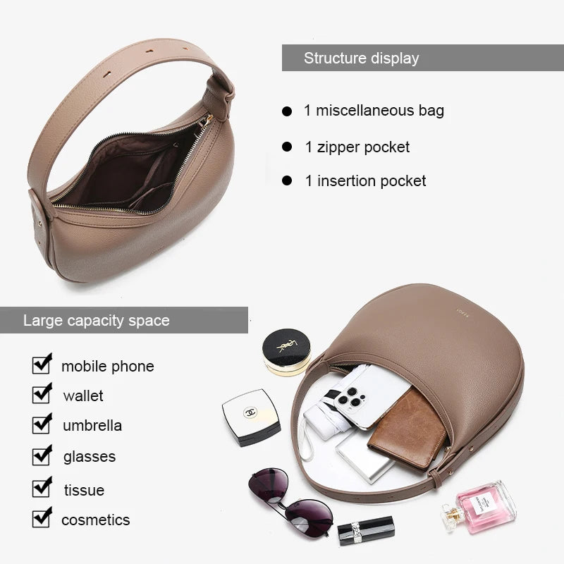 Minimalist Crescent Leather Underarm Bag