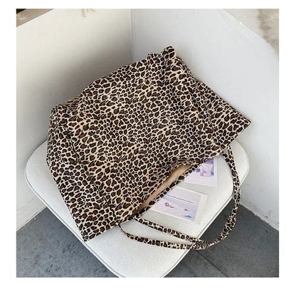 Leopard Motif Canvas Statement Tote