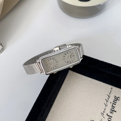 Dual-Movement Retro Square Timepiece