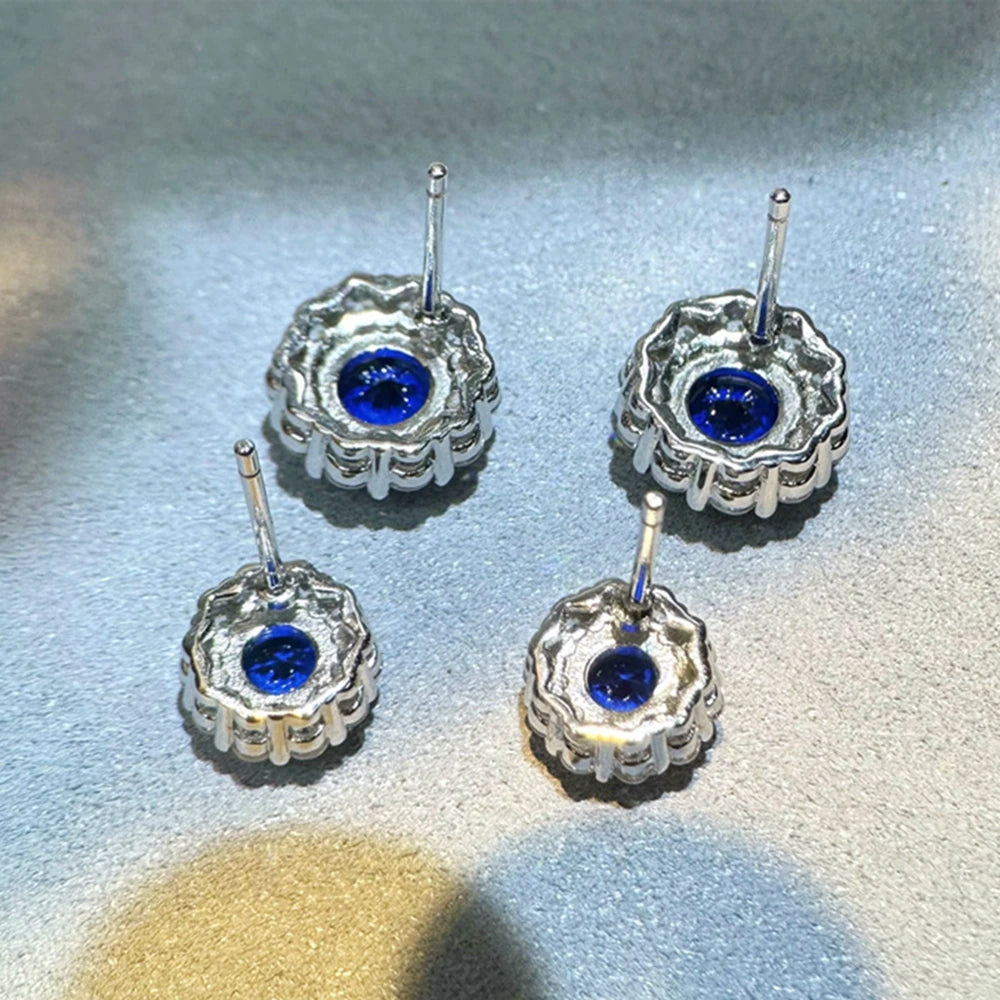 Round Cut Lab Sapphire Earrings