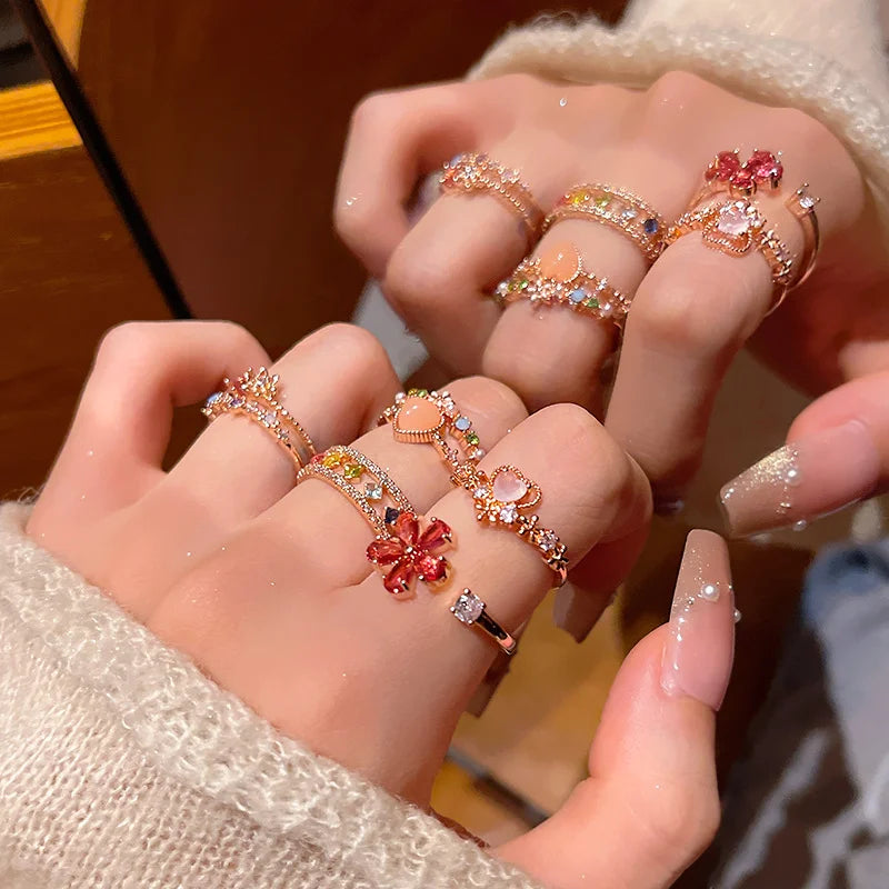 Sakura Flower Crystal Open Ring