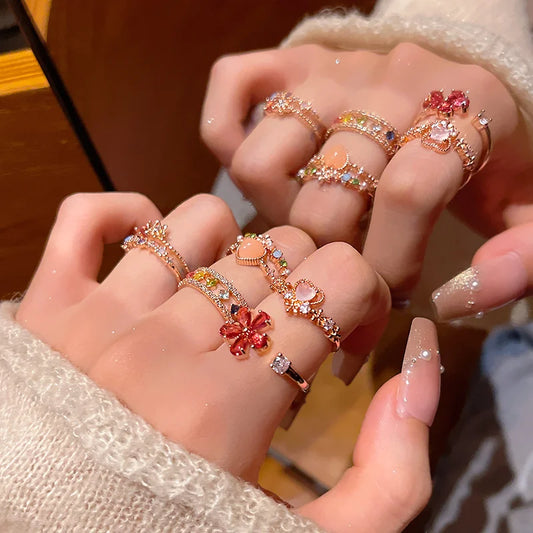 Sakura Flower Crystal Open Ring