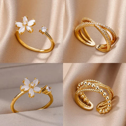 Aesthetic Opal Flower Stainless Ring