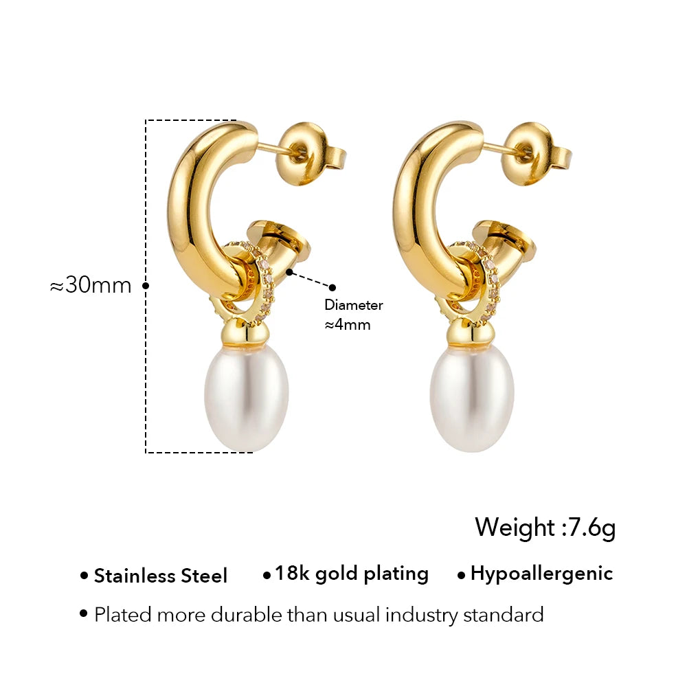 Removable Natural Pearl Hoop Earrings