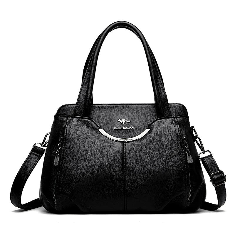 Multi-Pocket Soft Leather Designer Tote