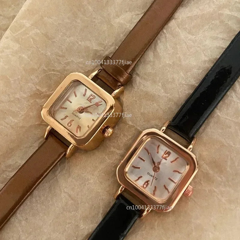 Minimalist Square Leather Strap Watch