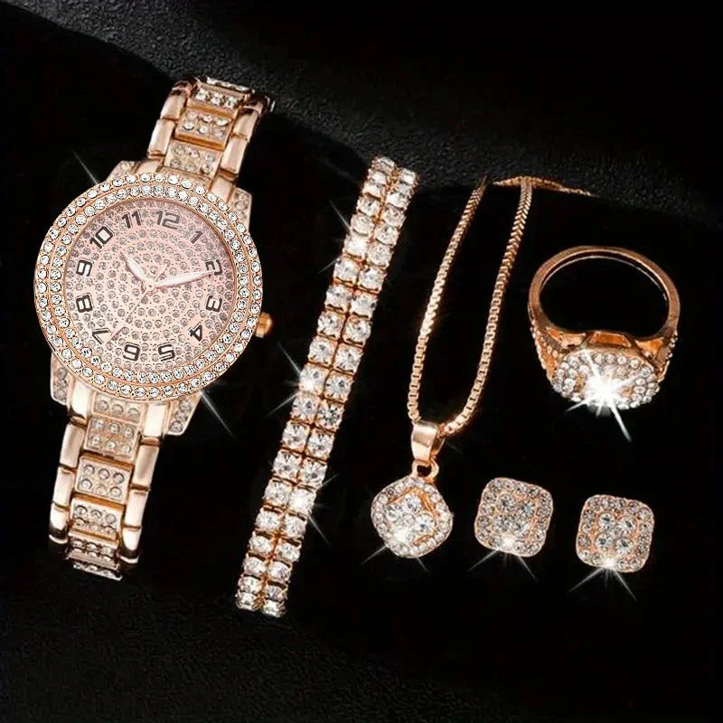 Hip-Hop Diamond Watch & Jewelry Set
