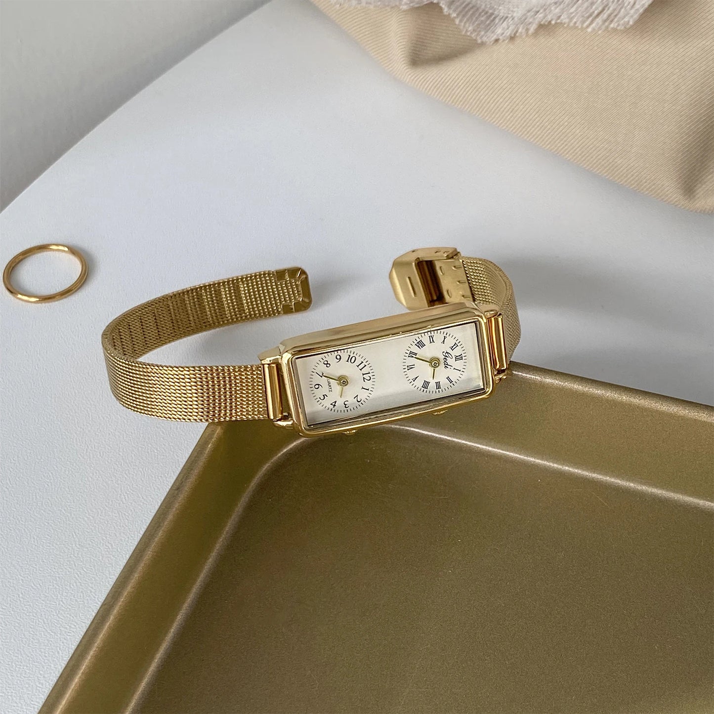 Dual-Movement Retro Square Quartz Watch
