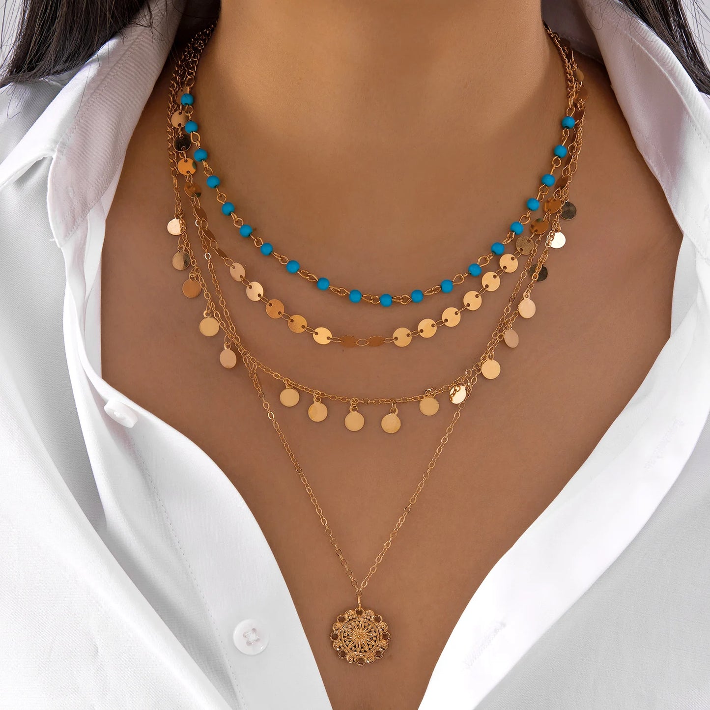 Multilayer Evil Eye Pearl Necklace