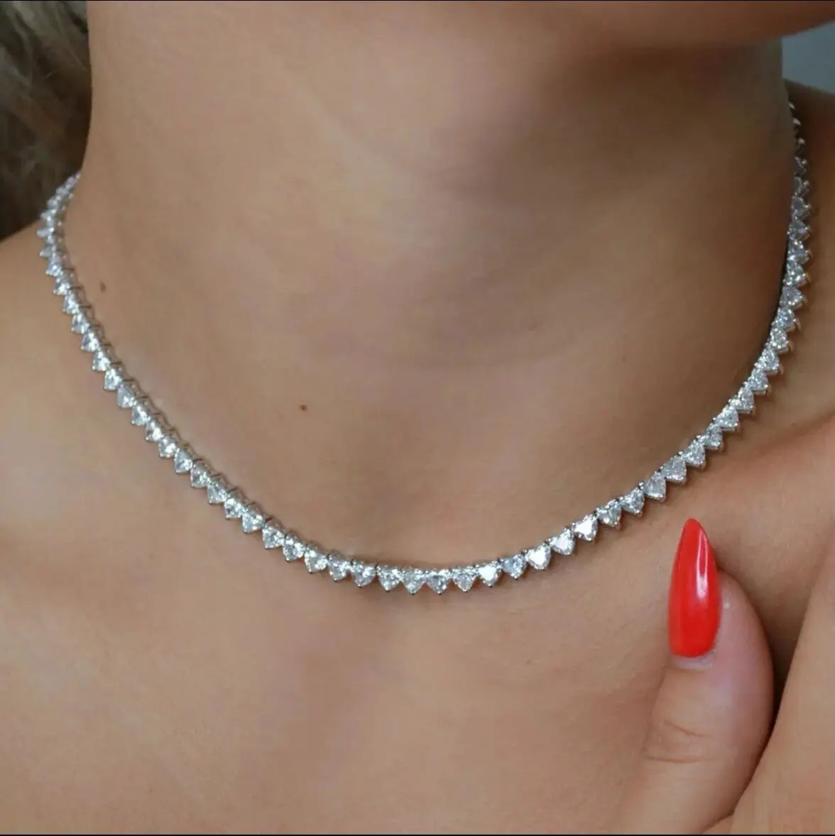 Bling Heart CZ Tennis Necklace