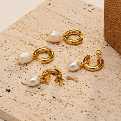 Removable Natural Pearl Hoop Earrings