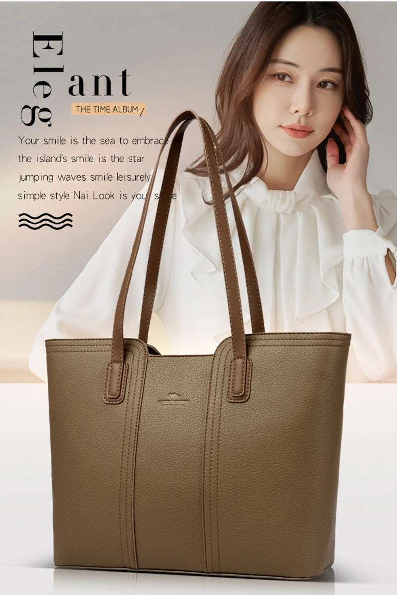 Designer Soft Leather Bucket Tote