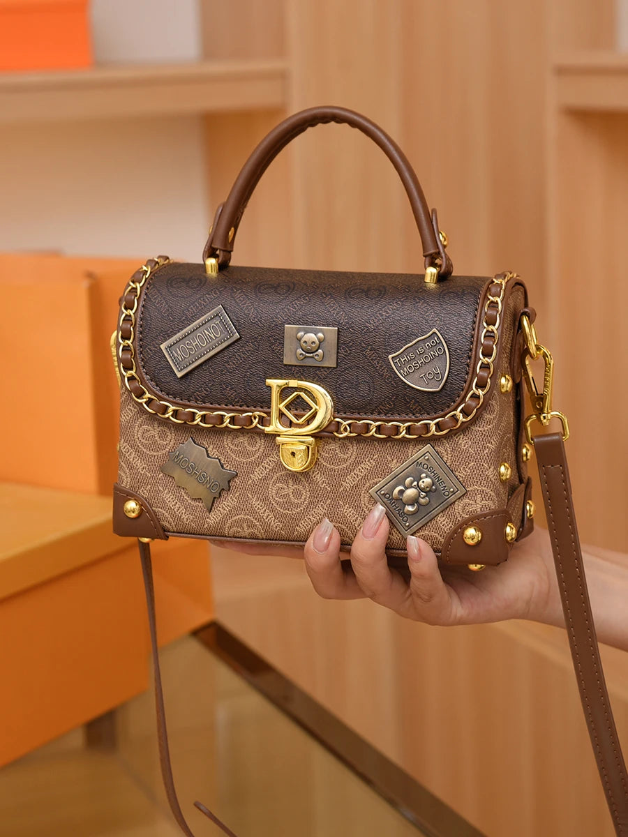 Retro Chain Linked Leather Handbag