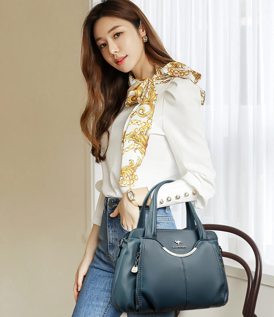 Multi-Pocket Soft Leather Designer Tote