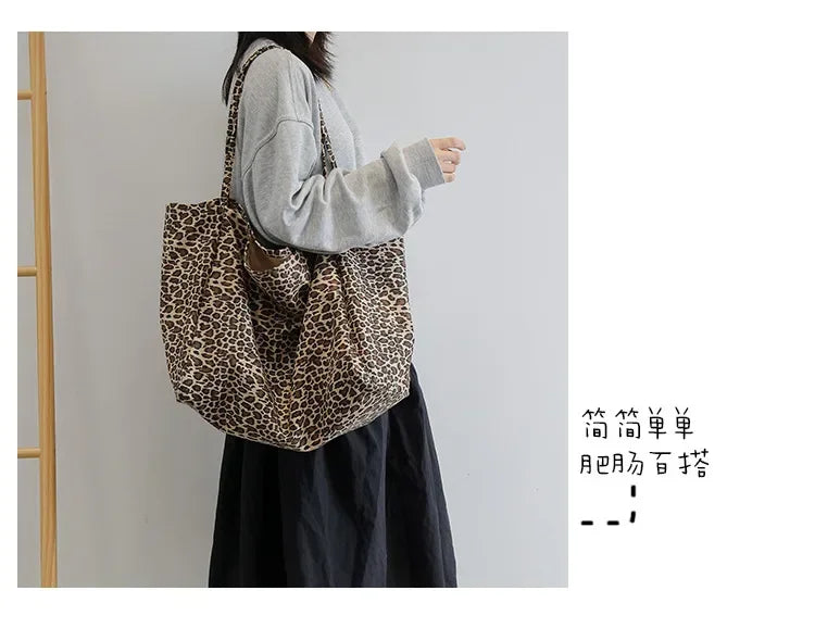 Leopard Motif Canvas Statement Tote