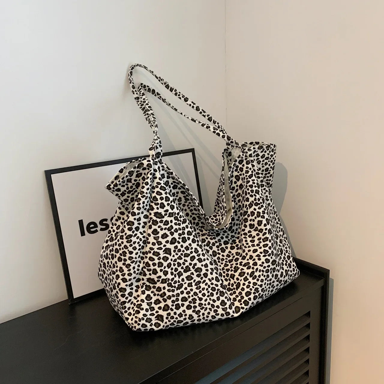 Leopard Motif Canvas Statement Tote