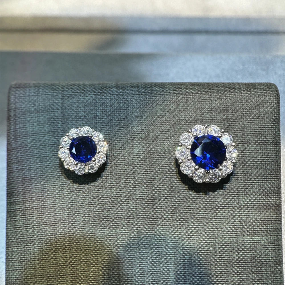 Round Cut Lab Sapphire Earrings