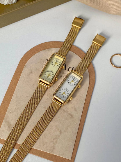 Dual-Movement Retro Square Timepiece