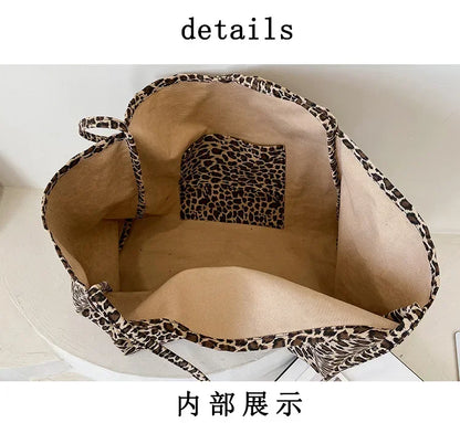 Leopard Motif Canvas Statement Tote