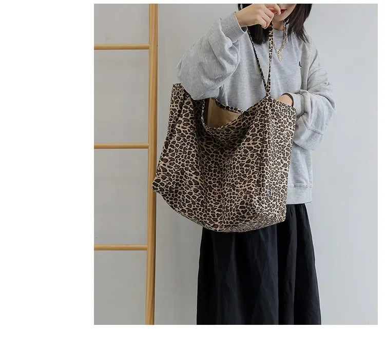 Leopard Motif Canvas Statement Tote