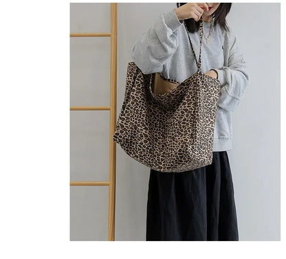 Leopard Motif Canvas Statement Tote
