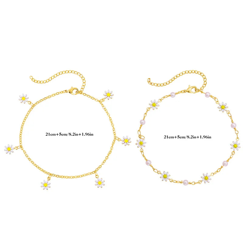 Enamel Daisy Evil Eye Anklet