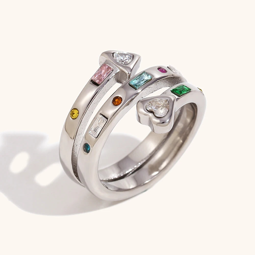 Triple Layer Heart Zircon Ring