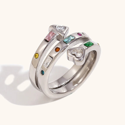 Triple Layer Heart Zircon Ring