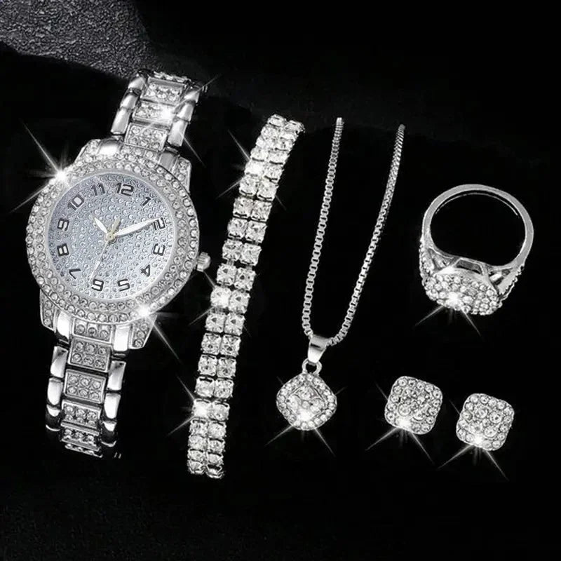 Hip-Hop Diamond Watch & Jewelry Set