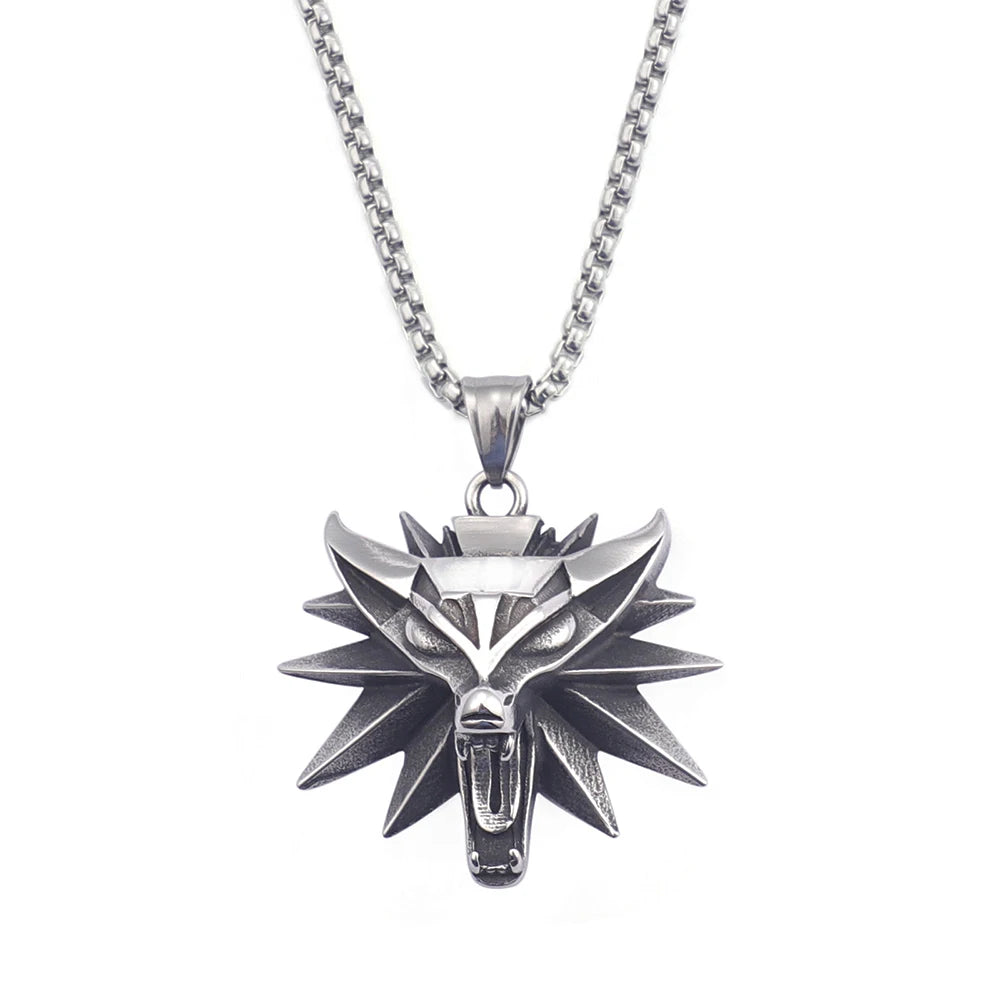 Viking Wolf Head Punk Necklace