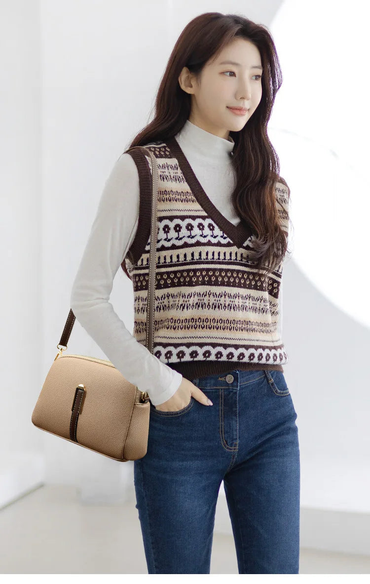 Designer Flap Cowhide Messenger Bag
