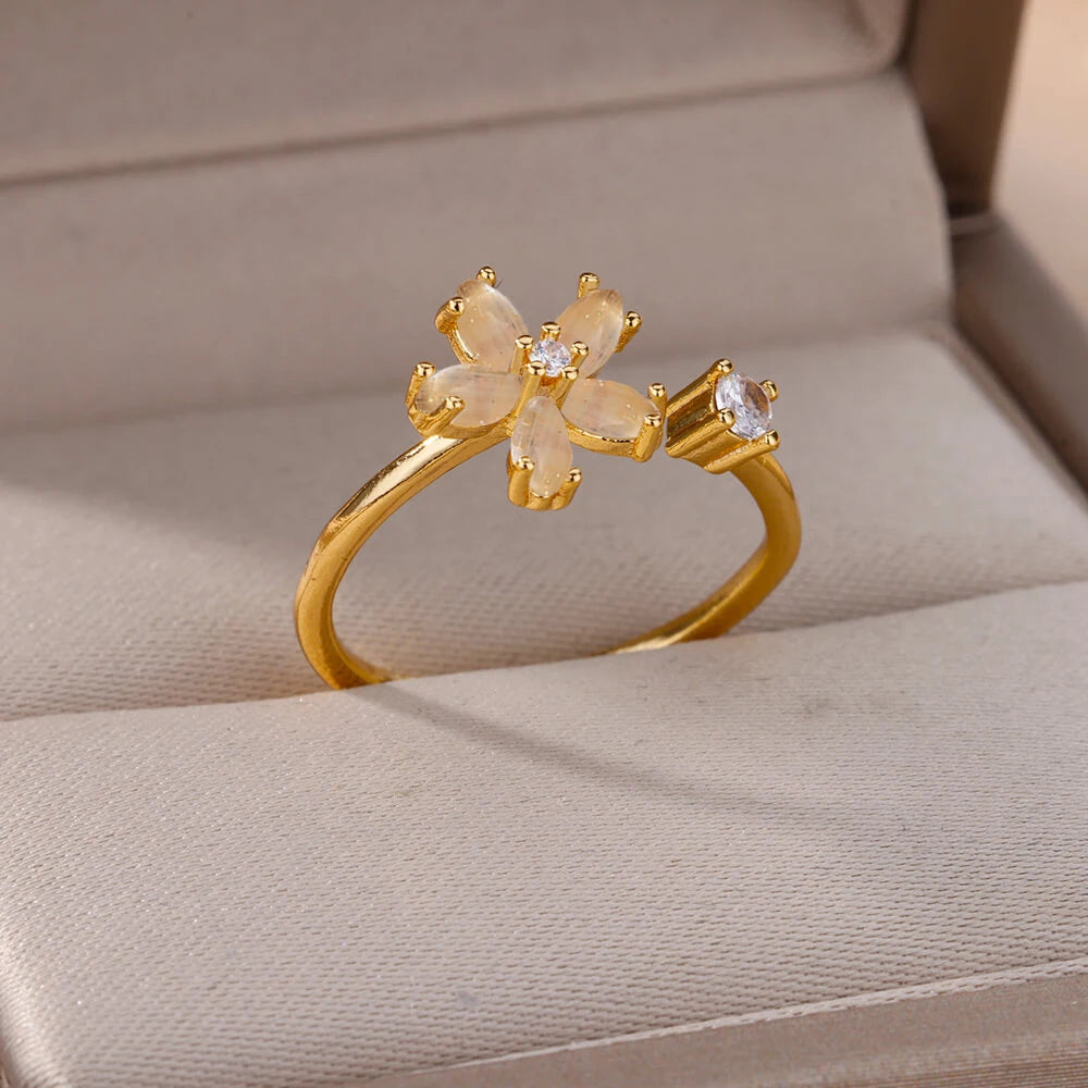 Aesthetic Opal Flower Stainless Ring