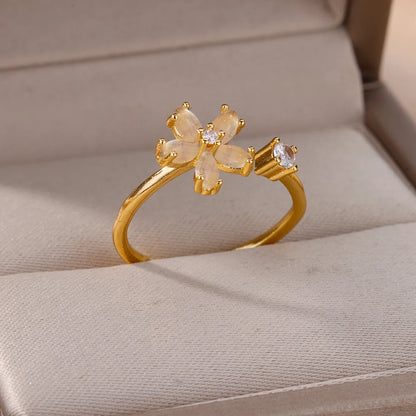 Aesthetic Opal Flower Stainless Ring