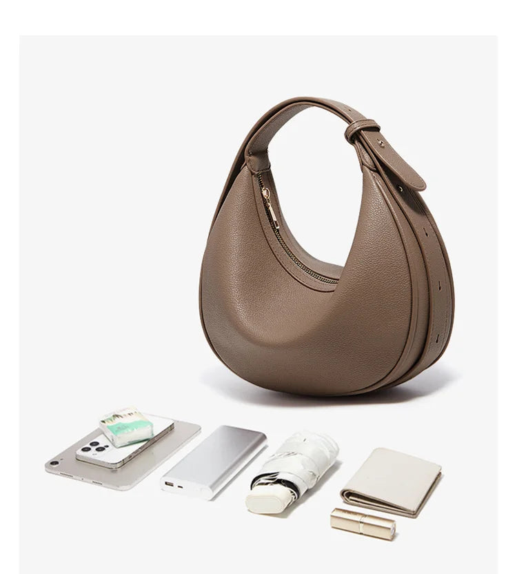 Minimalist Crescent Leather Underarm Bag