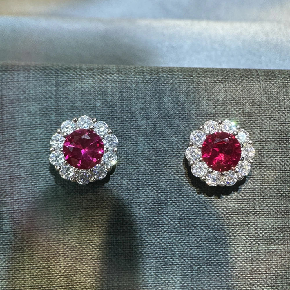 Round Cut Lab Sapphire Earrings