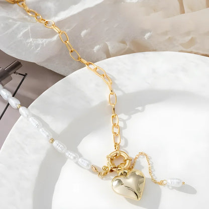 Faux Pearl Heart Pendant Necklace