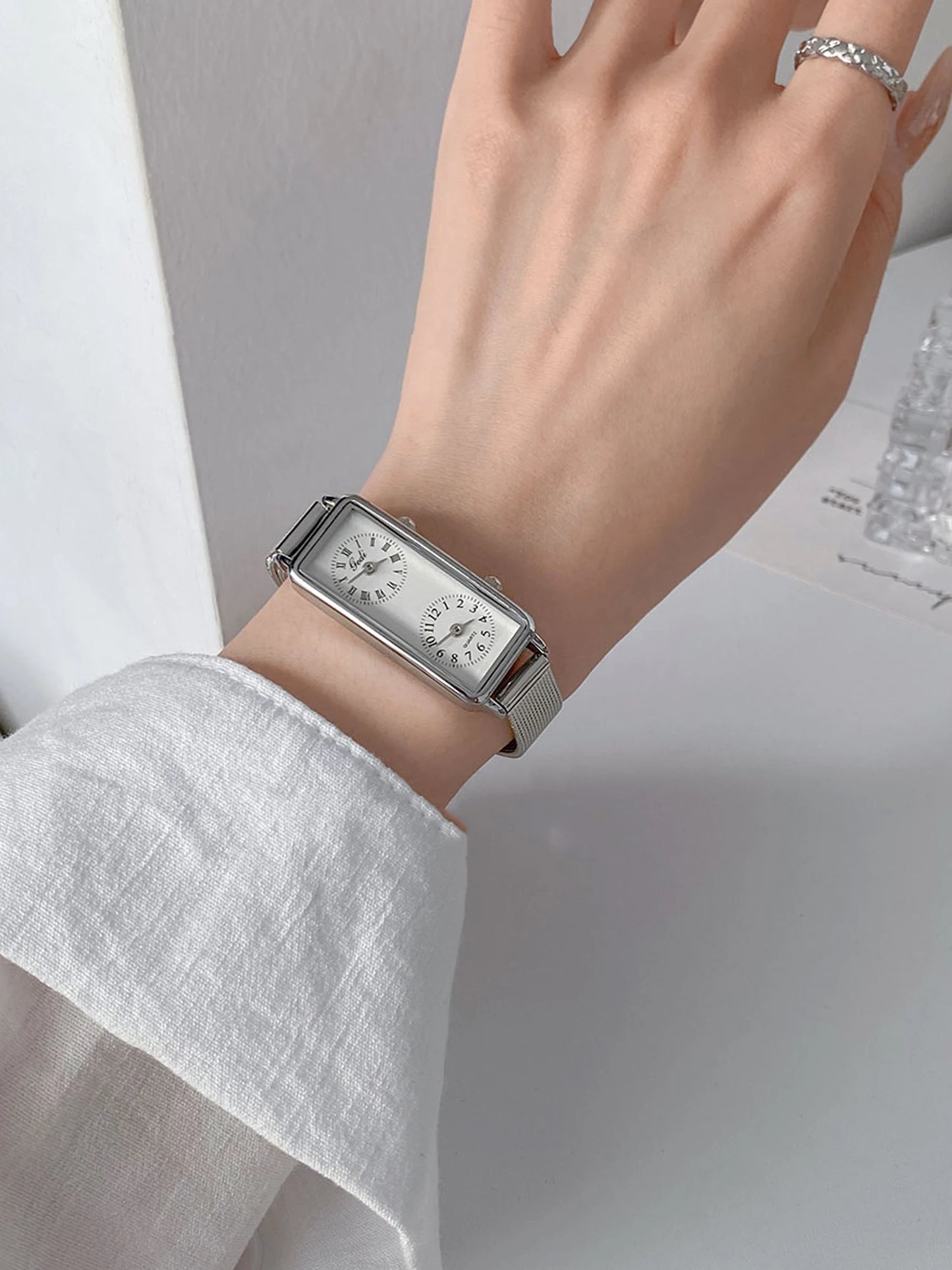Dual-Movement Retro Square Timepiece
