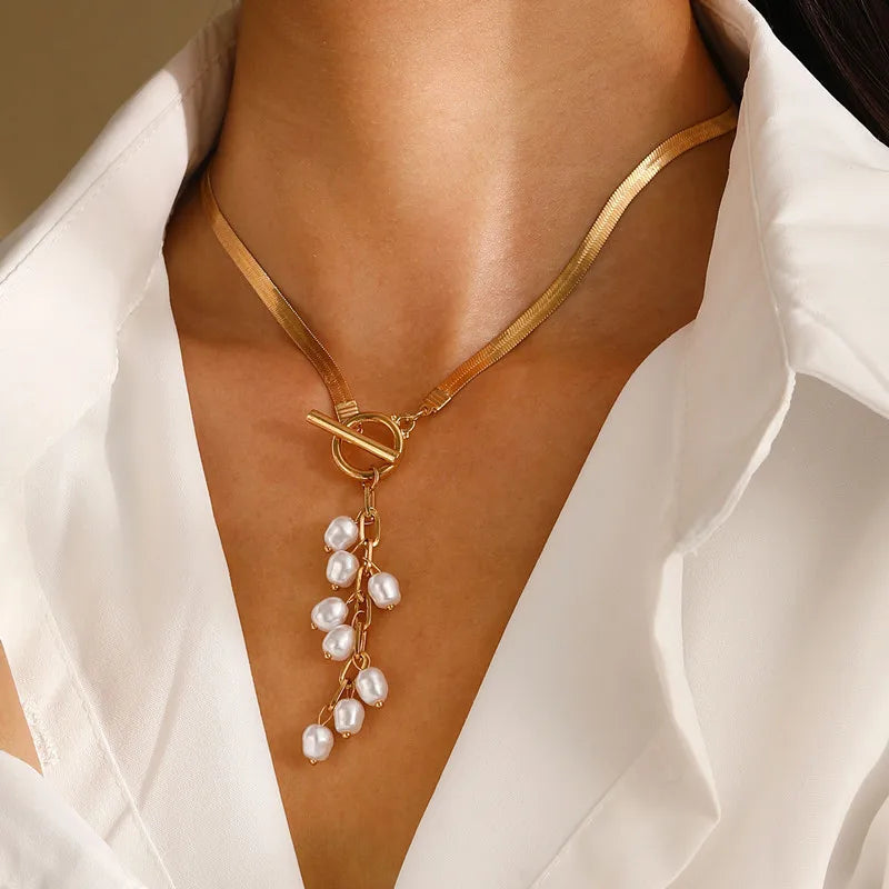 Pearl Tassel Snake Bone Necklace