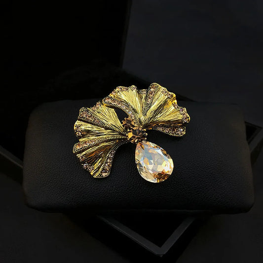 Rhinestone Ginkgo Crystal Office Brooch