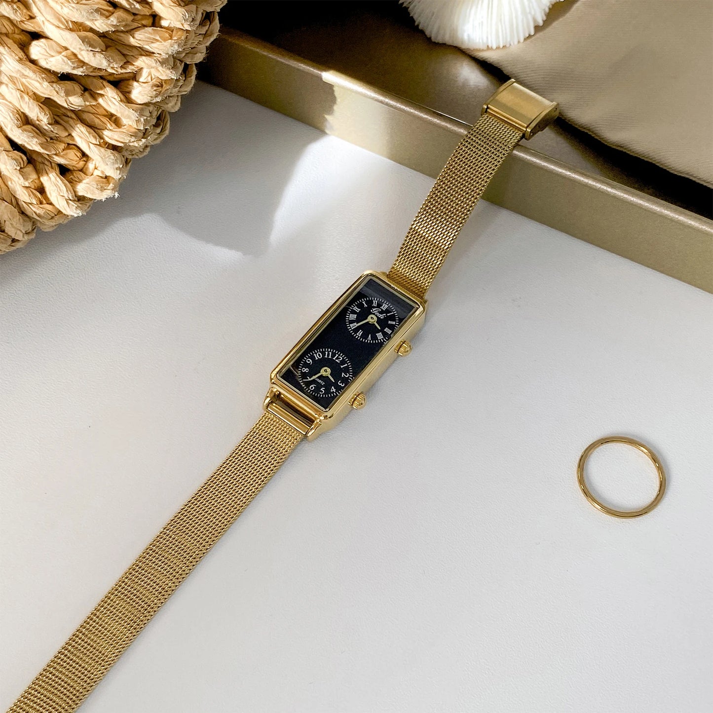 Dual-Movement Retro Square Quartz Watch