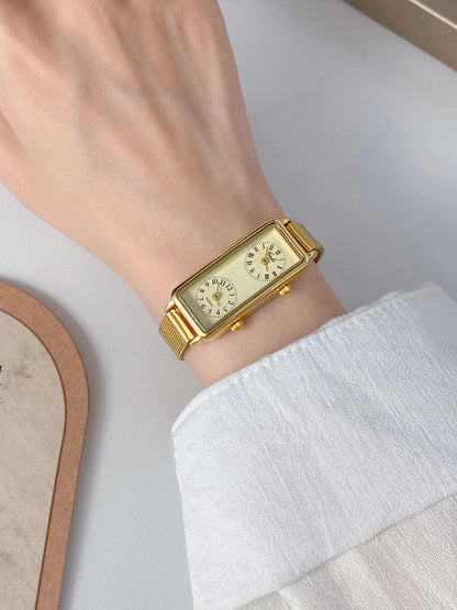 Dual-Movement Retro Square Quartz Watch