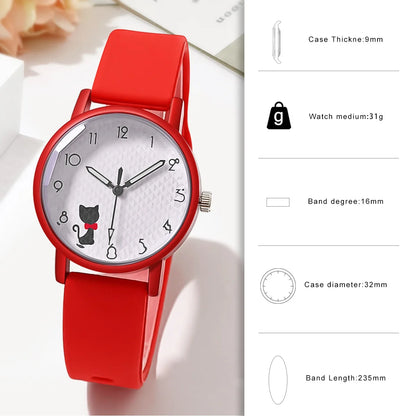 Whimsical Cat Silicone Kids Watch