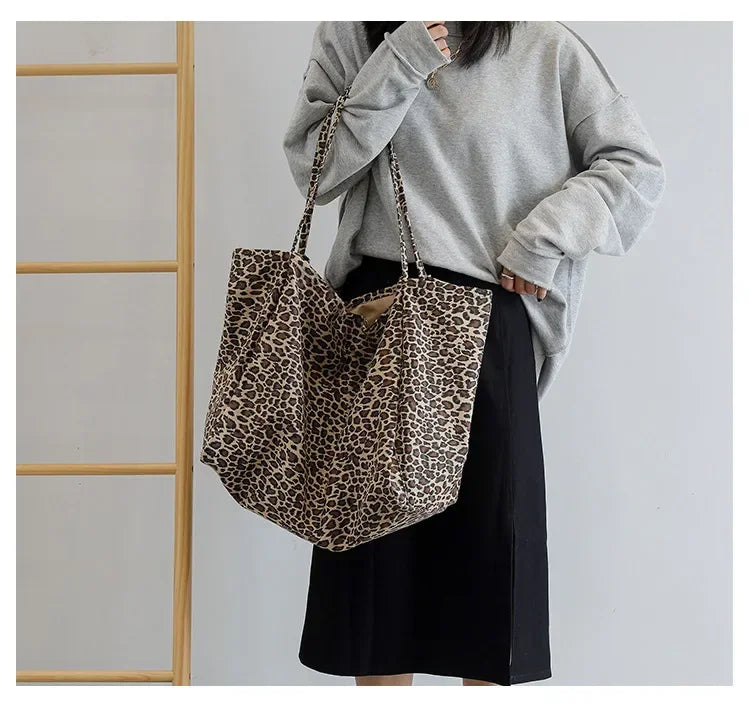 Leopard Motif Canvas Statement Tote