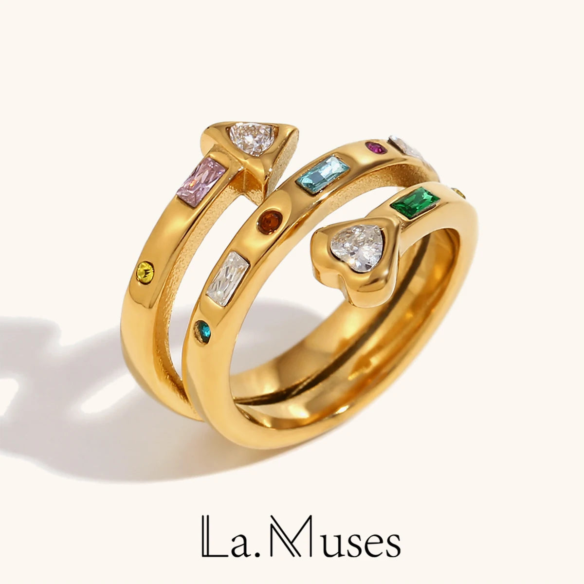 Triple Layer Heart Zircon Ring