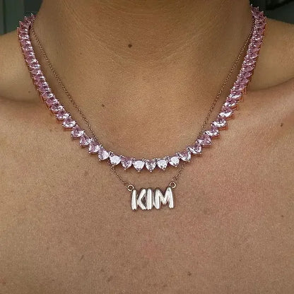 Bling Heart CZ Tennis Necklace