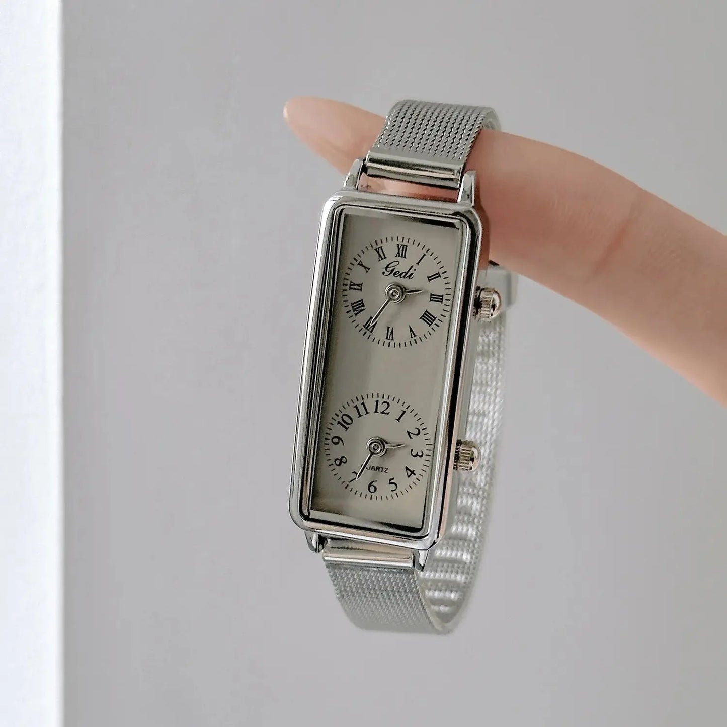 Dual-Movement Retro Square Quartz Watch