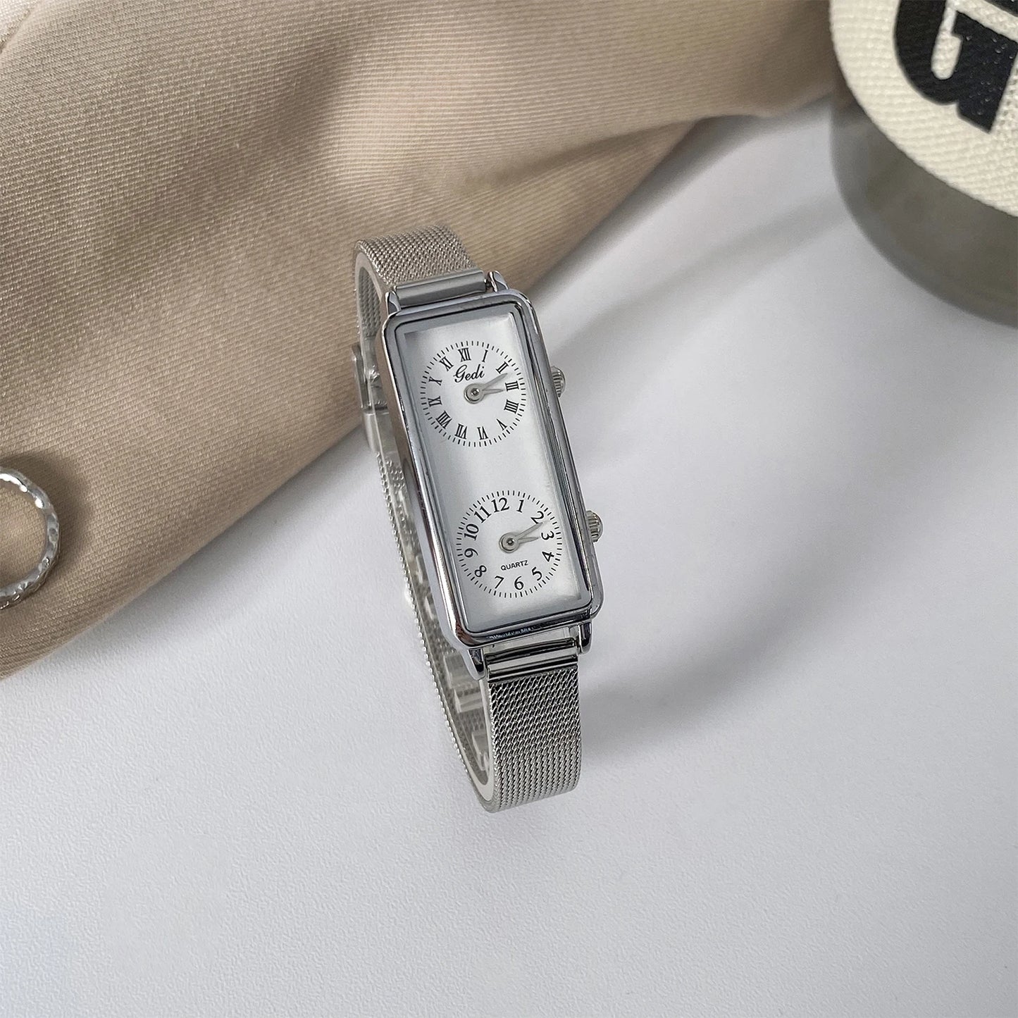 Dual-Movement Retro Square Timepiece