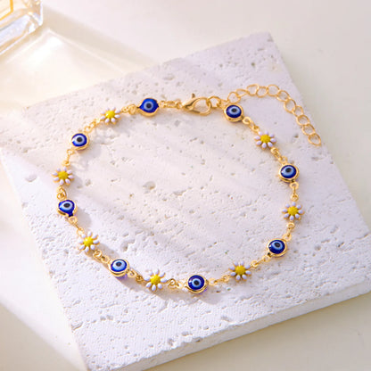 Enamel Daisy Evil Eye Anklet