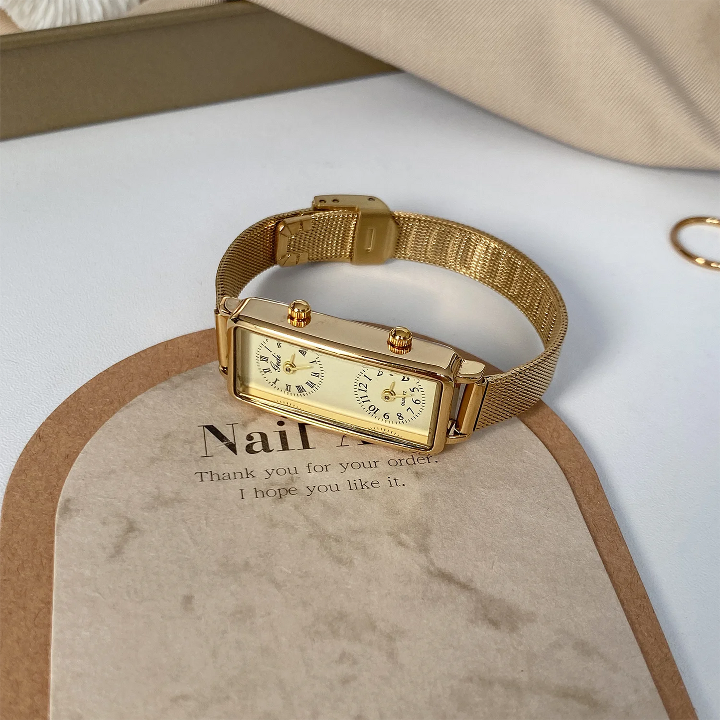 Dual-Movement Retro Square Quartz Watch