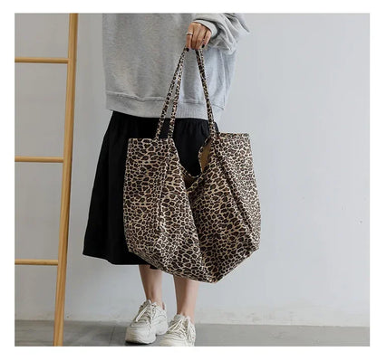 Leopard Motif Canvas Statement Tote
